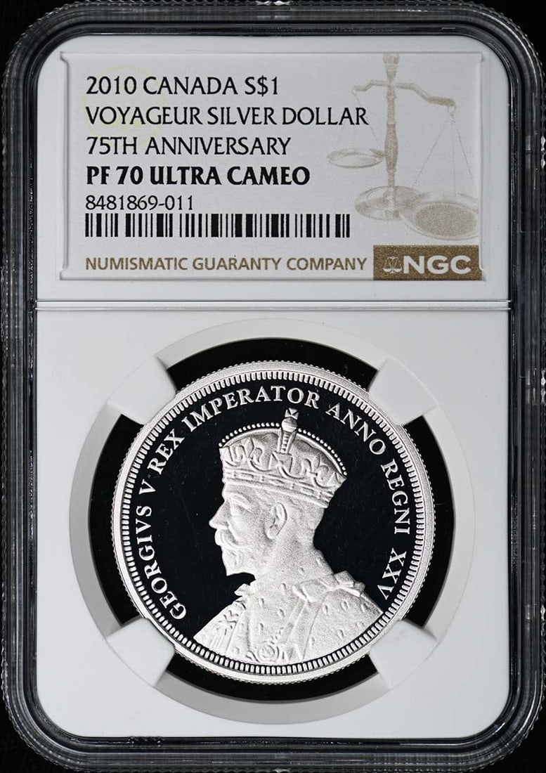 NGC PR70 2010 Canada Silver Voyageur Dollar 75th Anniversary S$1 Coin: NGC PR70 2010 Canada Silver Voyageur Dollar 75th Anniversary S$1 Coin This 2010 Canada Voyageur Silver Dollar commemorates the 75th anniversary of the series. Graded PR70 Deep Cameo by NGC, the coin i