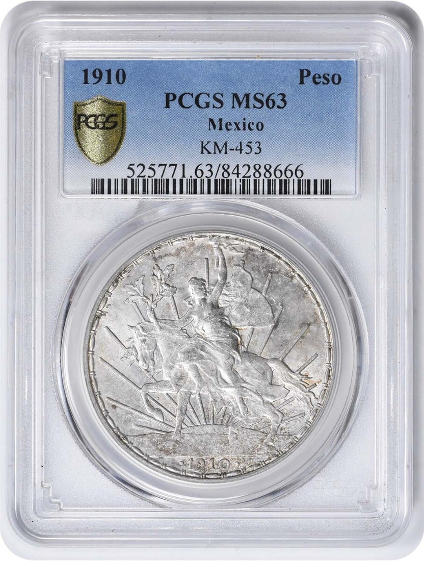 PCGS Certified 1910 Silver 1 Peso Coin Mexico KM453 Uncirculated (1 of 4)