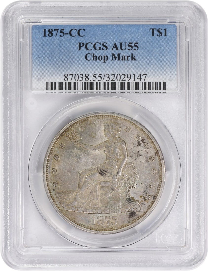Carson City 1875 Trade Dollar PCGS AU55 With Chop Mark (1 of 4)