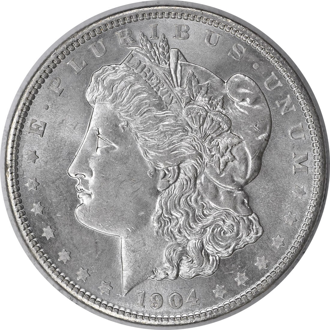 1904 Morgan Silver Dollar Choice BU Uncertified Silver Coin: 1904 Morgan Silver Dollar Choice BU Uncertified Silver Coin This 1904 Morgan Silver Dollar features a composition of silver and is graded as Choice BU (Brilliant Uncirculated). It has no mint mark, in