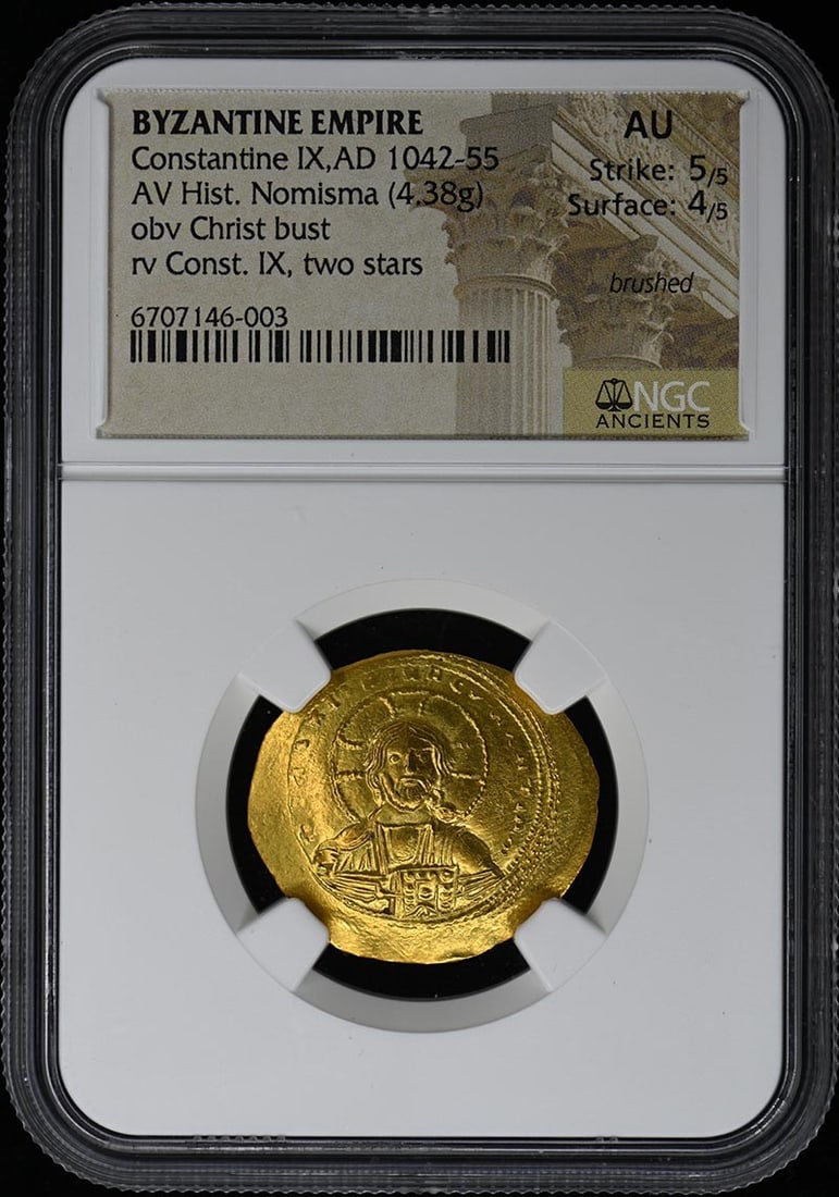 Constantine IX Byzantine Coin AD 1042-1055 NGC AU 4.38g Two Stars (1 of 4)