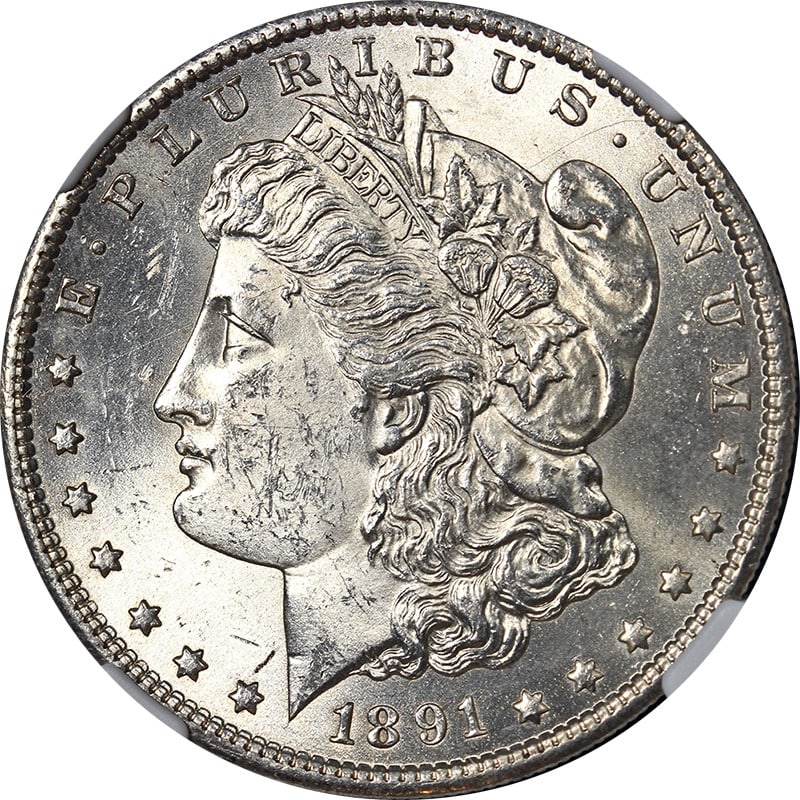 NGC MS62 1891 San Francisco Morgan Silver Dollar Uncirculated: NGC MS62 1891 San Francisco Morgan Silver Dollar Uncirculated This 1891-S Morgan Silver Dollar features great eye appeal with fantastic luster and a strong strike. It is certified by NGC with a grade