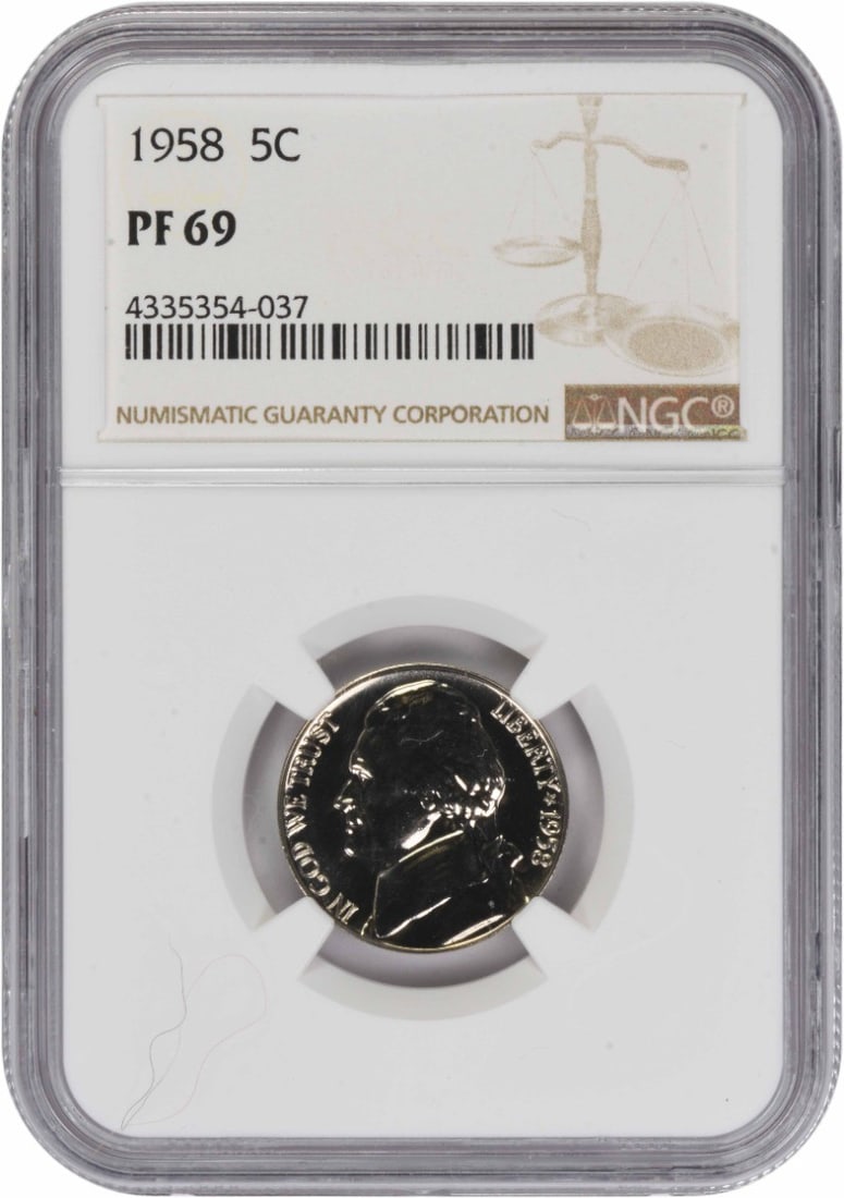 NGC PR69 1958 Proof Jefferson 5C Nickel Coin From Philadelphia (1 of 2)