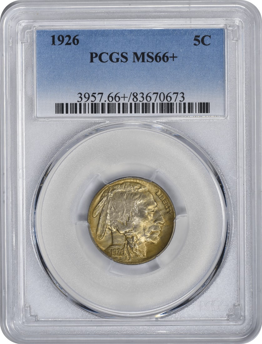 1926 Buffalo Nickel MS66 Uncirculated Certified PCGS: 1926 Buffalo Nickel MS66 Uncirculated Certified PCGS This 1926-P Buffalo Nickel is graded MS66+ by PCGS, indicating a high level of preservation. It features a beautiful design with the iconic buffalo