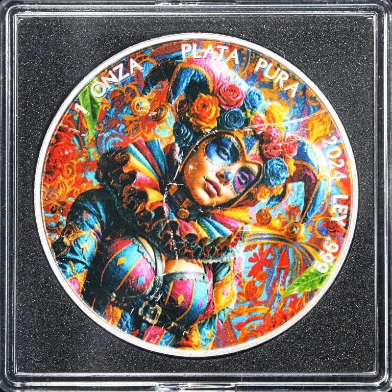 2024 Mexico 1 Oz Silver Libertad Dia de los Muertos Harlequin UNCERTIFIED (1 of 3)