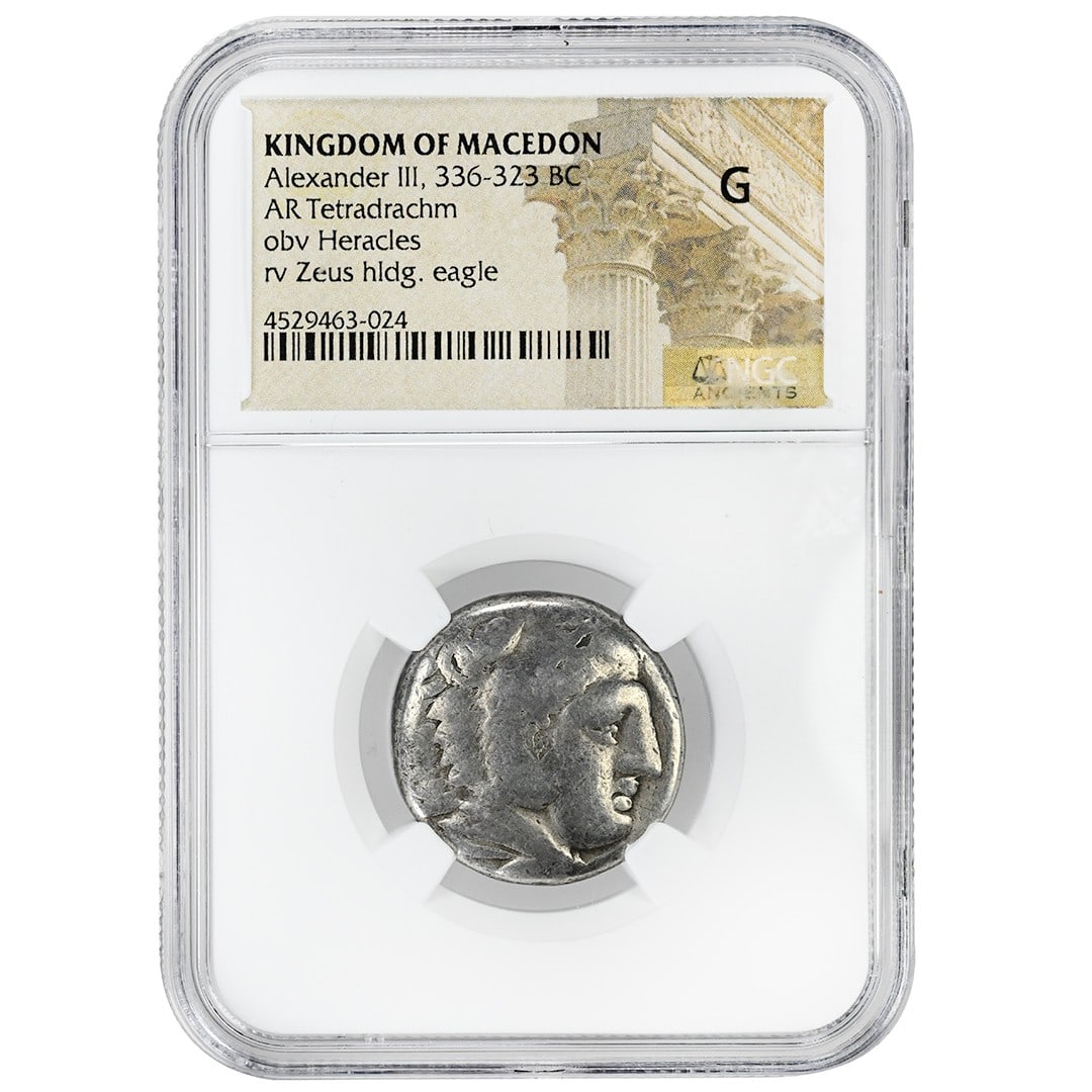 Silver Tetradrachm of Alexander III NGC Certified Ancient Greek Coin: Silver Tetradrachm of Alexander III NGC Certified Ancient Greek Coin This is an Alexander III AR Tetradrachm silver coin from the Kingdom of Macedon, dated 336-323 BC. The coin is certified by NGC wit