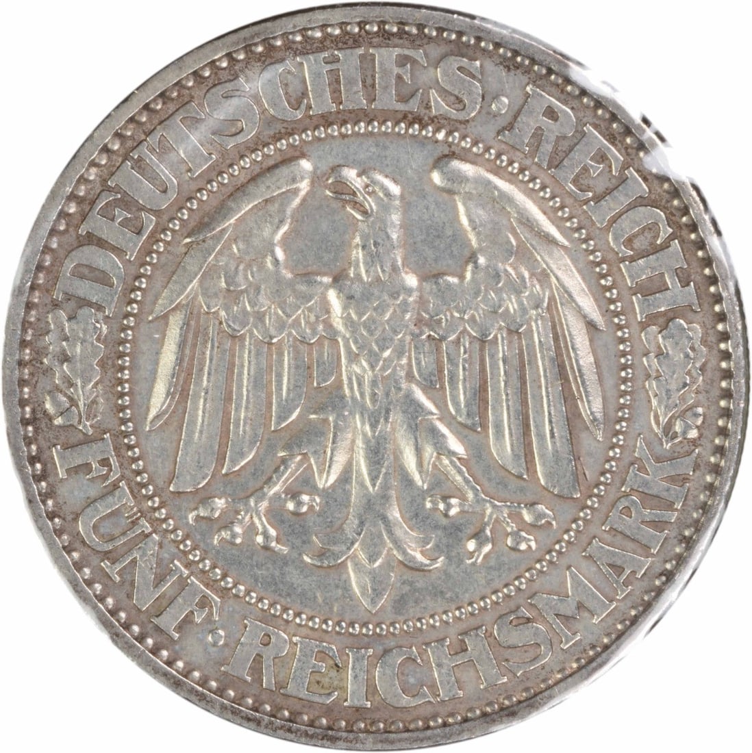 Germany 1931 Weimar 5 Mark KM56 AU Grade Uncertified Coin: Germany 1931 Weimar 5 Mark KM56 AU Grade Uncertified Coin This 1931 Germany Weimar 5 Mark coin features KM number 56 and is in About Uncirculated (AU) condition. The coin is uncertified and has previo