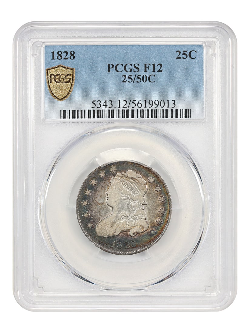 PCGS Graded 1828 Capped Bust Quarter 25C Over 50C Engraving Error (1 of 4)