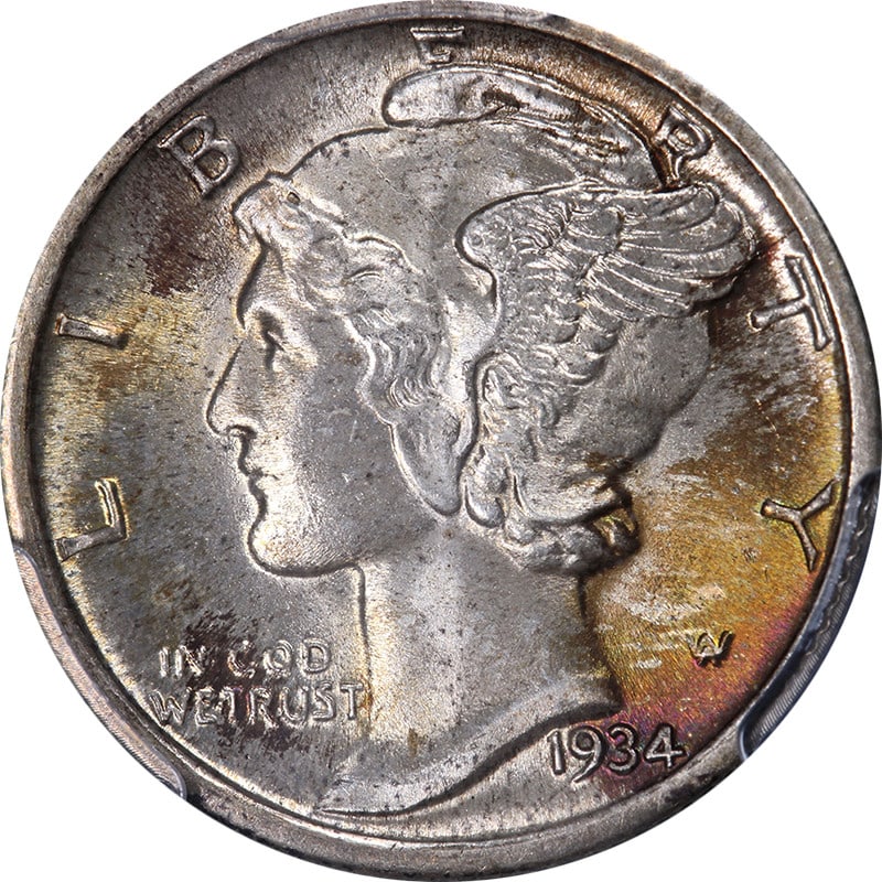 1934-P Mercury Dime PCGS MS67 FB Uncirculated Silver Coin (1 of 4)