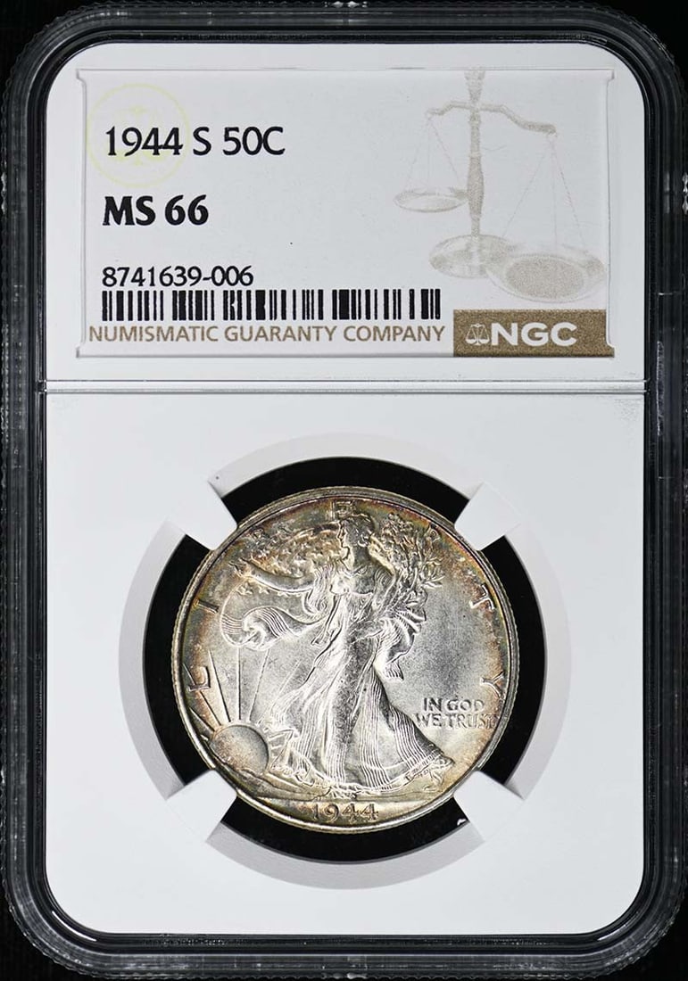 NGC MS66 1944-S San Francisco Walking Liberty 50C Half Dollar: NGC MS66 1944-S San Francisco Walking Liberty 50C Half Dollar This 1944-S Walking Liberty Half Dollar is graded MS66 by NGC and remains uncirculated. Minted in San Francisco, this collectible half dol