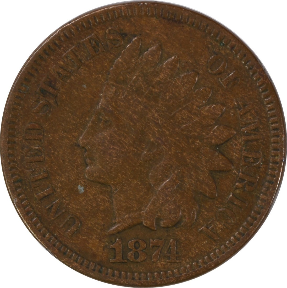 1874 Indian Head Cent EF Uncertified Philadelphia Mint Coin (1 of 2)