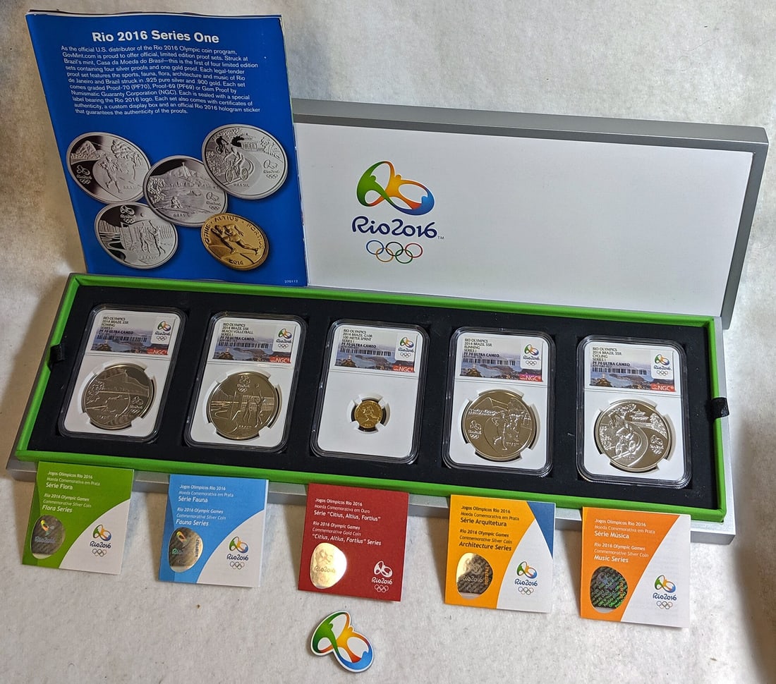NGC PF70 Ultra Cameo 2016 Brazil Olympic 5 Coin Gold and Silver Proof Set (1 of 12)
