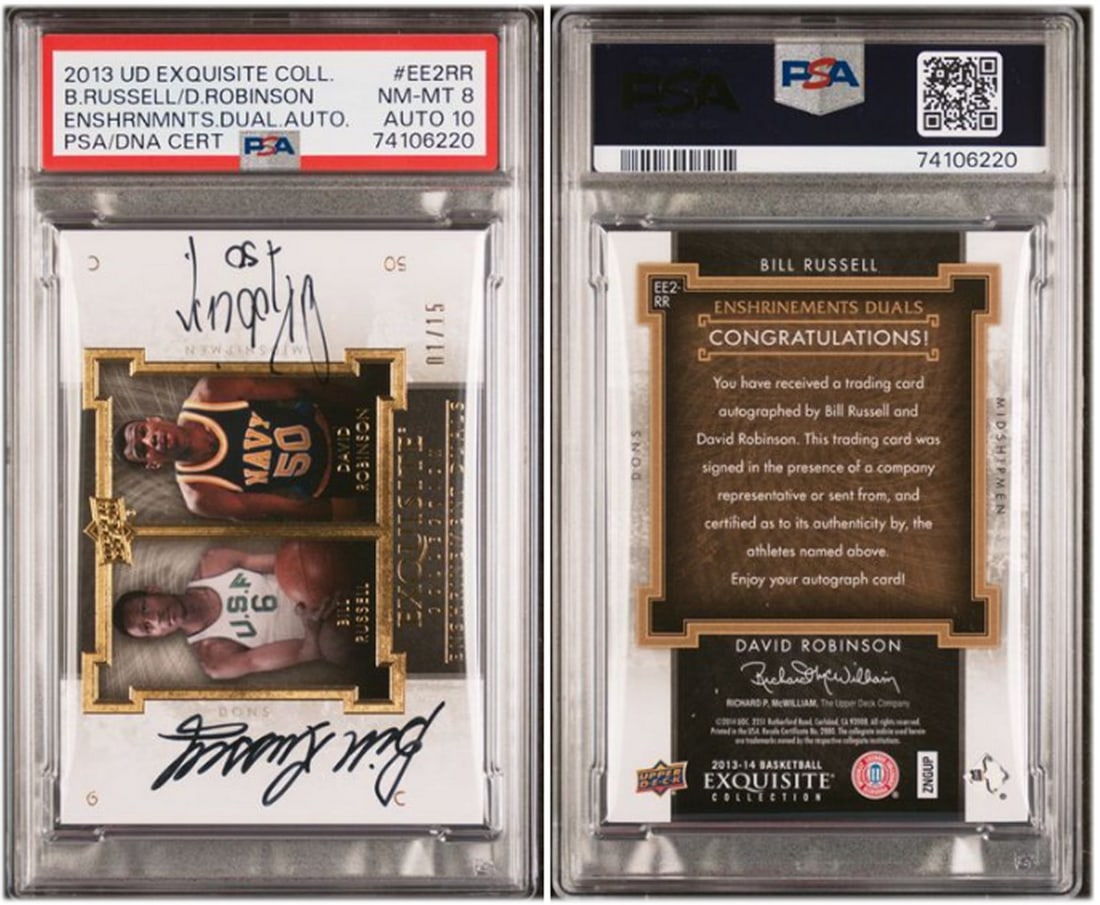 Bill Russell David Robinson 2013 Exquisite Dual Auto Card 1/15 PSA 8 (1 of 1)