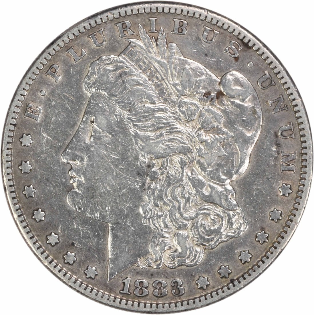 San Francisco 1883 Morgan Dollar 90% Silver EF Grade Uncertified: San Francisco 1883 Morgan Dollar 90% Silver EF Grade Uncertified This 1883-S Morgan Silver Dollar was minted in San Francisco and is composed of 90% silver and 10% copper. Designed by George T. Morgan