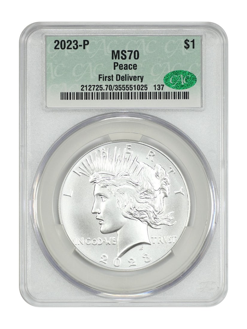 Peace Dollar 2023 Philadelphia CACG MS70 First Delivery Silver Coin (1 of 4)