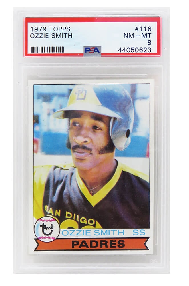 Ozzie Smith 1979 Topps Baseball Rookie Card #116 PSA 8 NM-MT San Diego Padres: Ozzie Smith 1979 Topps Baseball Rookie Card #116 PSA 8 NM-MT San Diego Padres This listing features a 1979 Topps Baseball rookie card of Ozzie Smith, graded NM-MT (Near Mint-Mint) 8 by Professional Sp