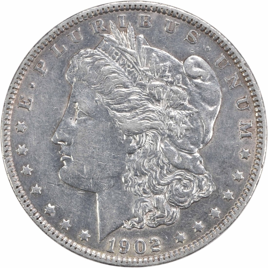 1902 Morgan Silver Dollar EF Circulated 90% Silver George T Morgan: 1902 Morgan Silver Dollar EF Circulated 90% Silver George T Morgan This 1902 Morgan Silver Dollar showcases the exquisite craftsmanship of George T. Morgan. It features a composition of 90% silver and