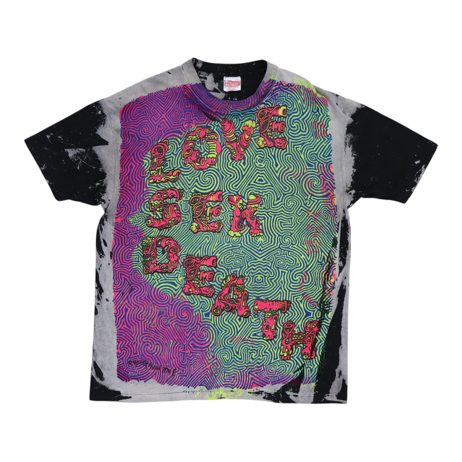 Vintage 1980s Mosquitohead Love Sex Death LSD Black Cotton Shirt Extra Large (1 of 3)