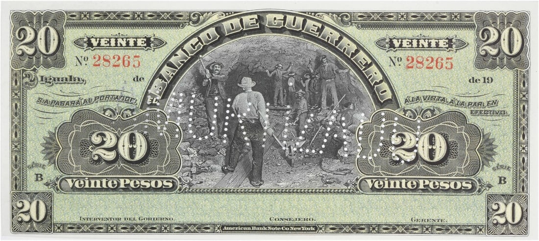 1914 Mexico Guerrero 20 Pesos Amortizado Uncirculated Uncertified Coin (1 of 2)