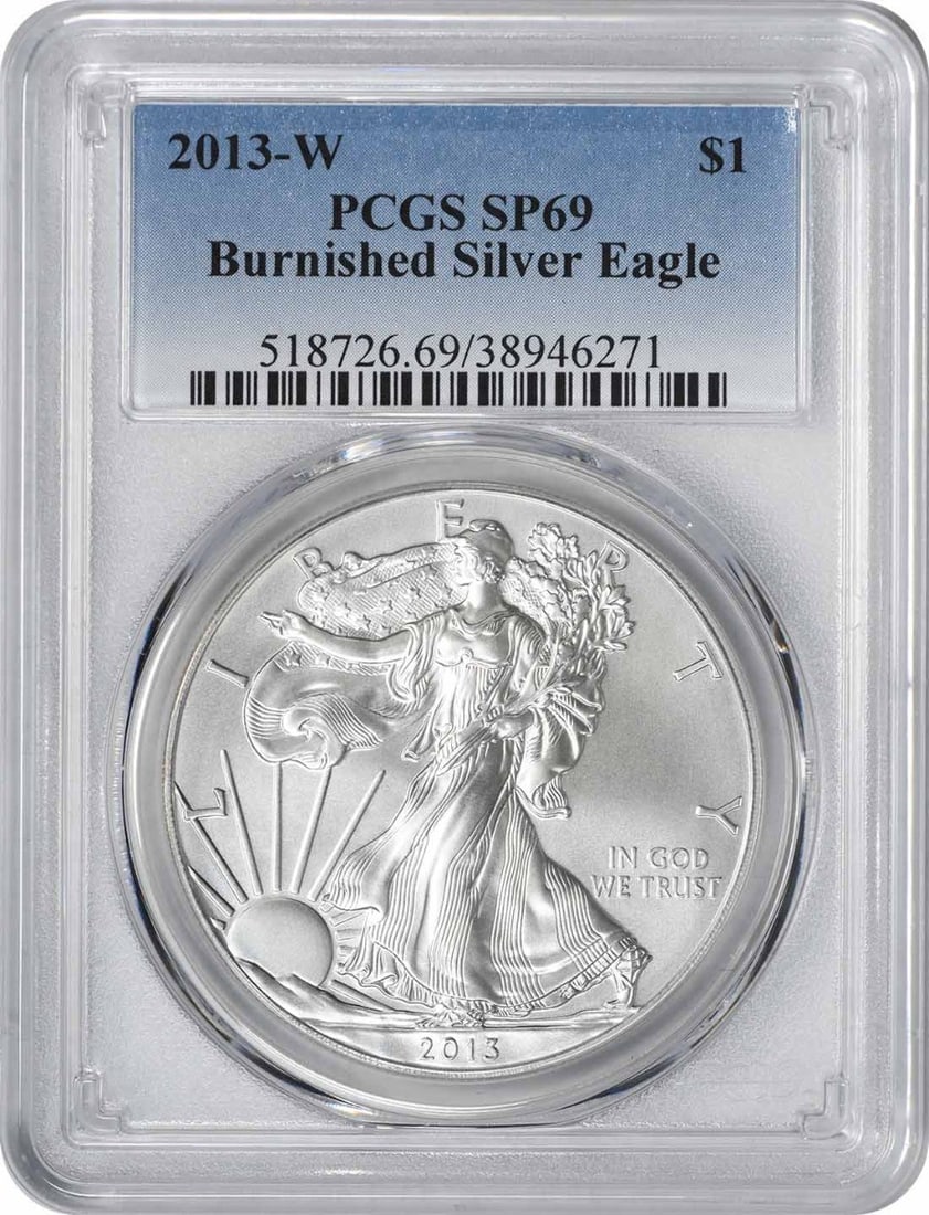 PCGS SP69 2013 Burnished Silver American Eagle Dollar Coin (1 of 2)