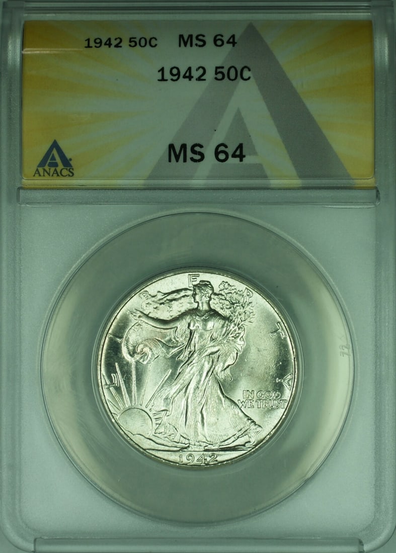1942 Liberty Walking Half Dollar Silver Coin ANACS MS-64 Certified (1 of 2)