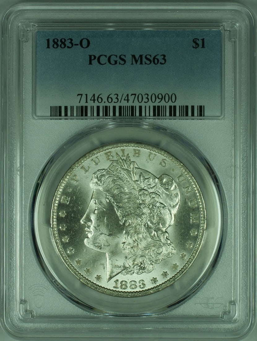PCGS MS-63 1883-O Morgan Silver Dollar Uncirculated New Orleans Mint: PCGS MS-63 1883-O Morgan Silver Dollar Uncirculated New Orleans Mint This 1883-O Morgan Silver Dollar is a United States coin minted in New Orleans. It is composed of silver with a fineness of 0.9 and