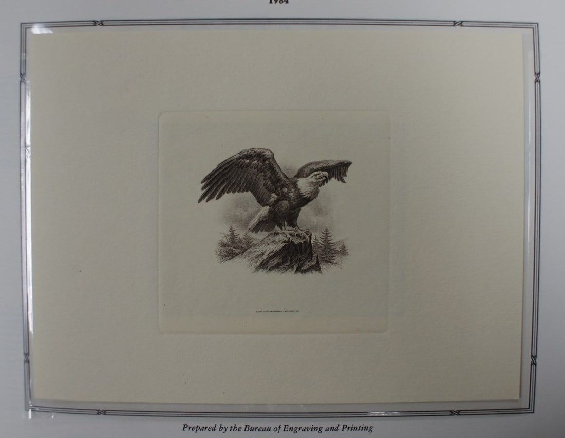Brown Proof Eagle Vignette Souvenir Card BEP B 65 FUN 1984 (1 of 2)