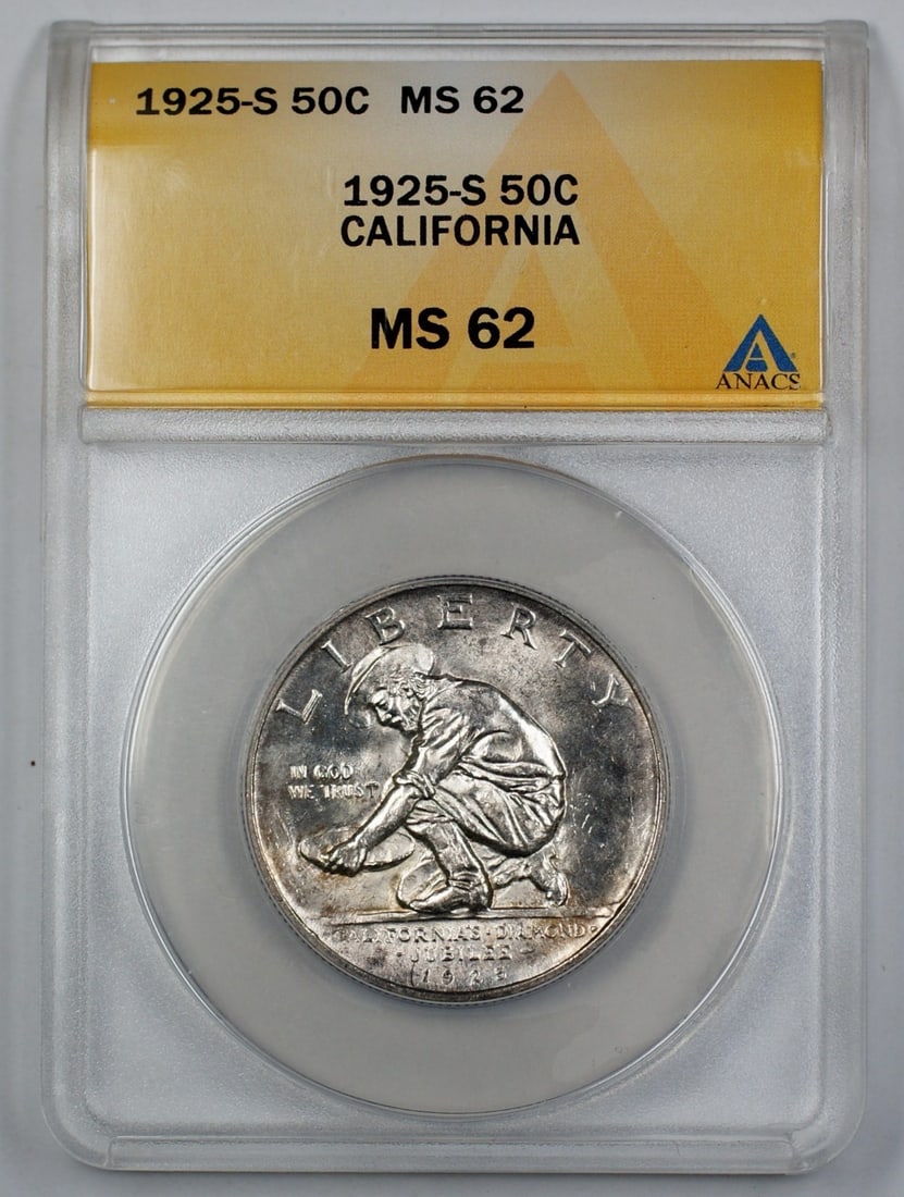 1925-S California Silver Half Dollar ANACS MS 62 Commemorative Coin (1 of 4)