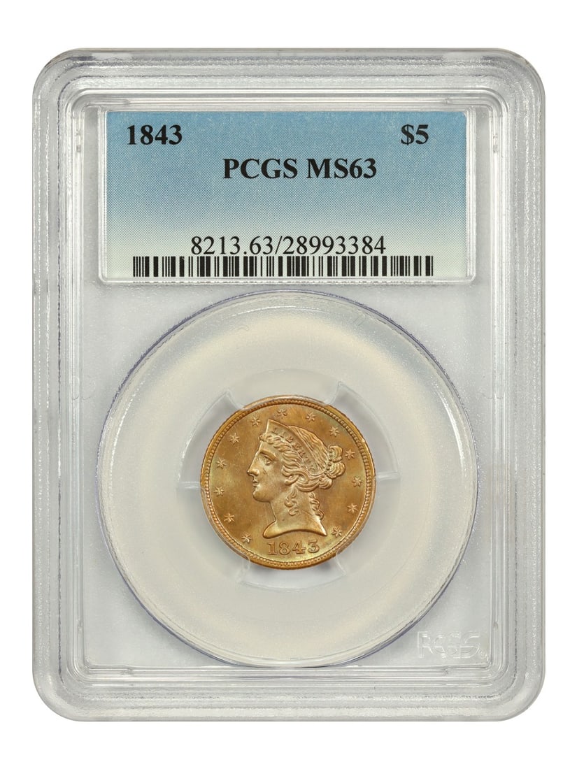 PCGS MS63 1843 Liberty Head $5 Gold Coin Philadelphia Mint (1 of 4)