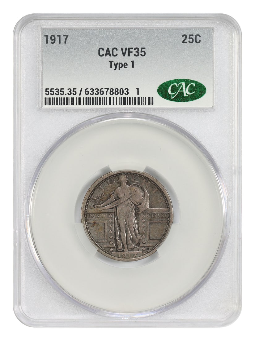 CACG Graded 1917 Standing Liberty Quarter Type 1 VF35 25C Coin (1 of 4)