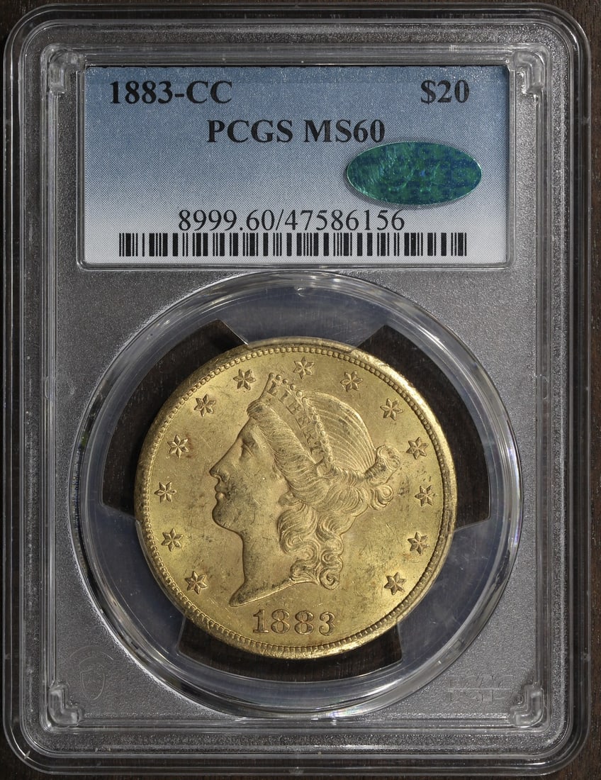 PCGS CAC MS60 1883 Carson City $20 Liberty Head Gold Coin (1 of 4)