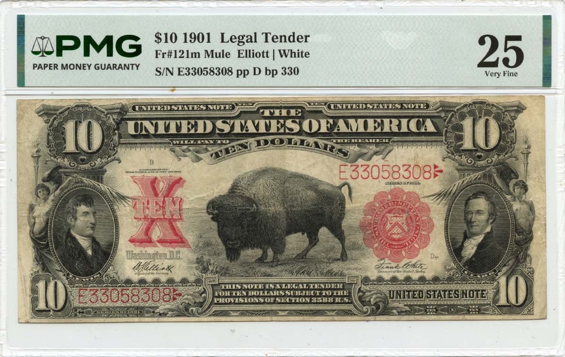 PMG VF25 1901 Mule $10 Bison Legal Tender United States Note (1 of 2)