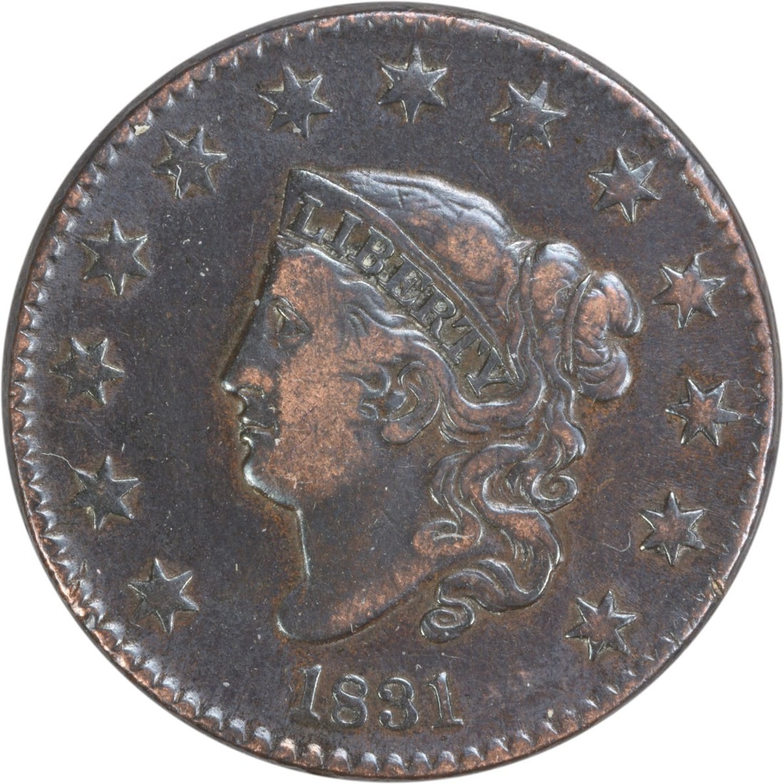 1831 Large Cent Coronet Head VF Copper Coin (1 of 2)