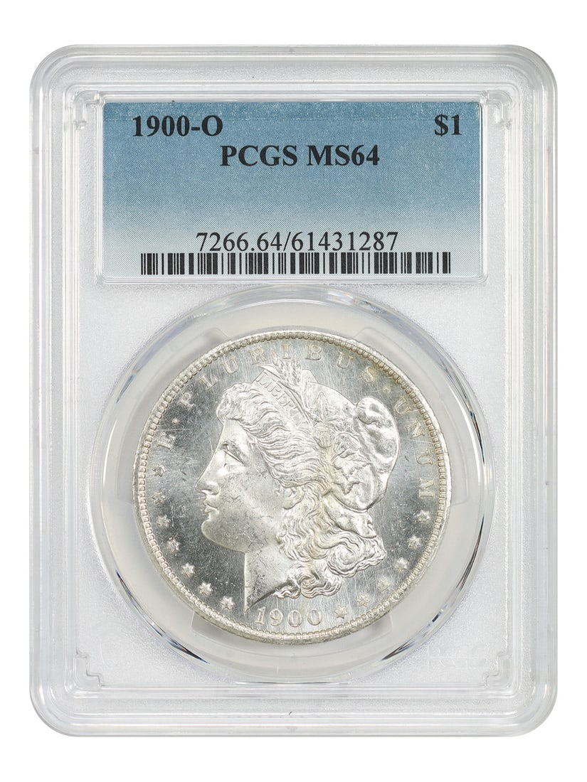 PCGS MS64 1900-O Morgan Silver Dollar Uncirculated New Orleans Mint: PCGS MS64 1900-O Morgan Silver Dollar Uncirculated New Orleans Mint This is a 1900-O Morgan Dollar graded MS64 by PCGS. The coin is uncirculated and was minted in New Orleans. It is part of the Morgan