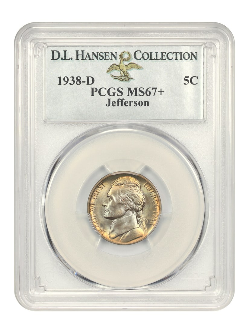 1938-D Jefferson Nickel 5c PCGS MS67+ Beautiful Toning D.L. Hansen (1 of 4)