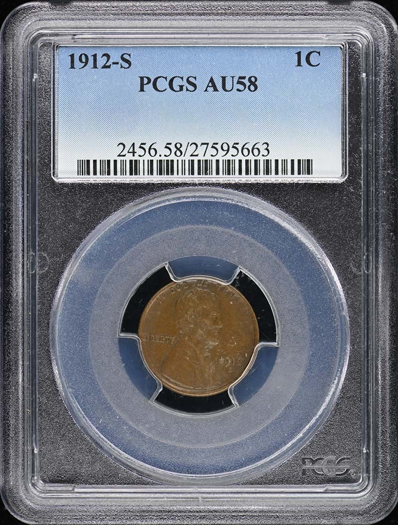 1912-S Lincoln Cent Type 1 Wheat Reverse PCGS AU58BN (1 of 4)