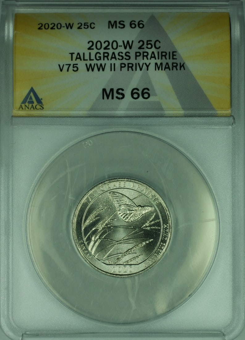 2020-W Tallgrass Prairie Quarter V75 WWII Privy ANACS MS-66 Graded (1 of 2)