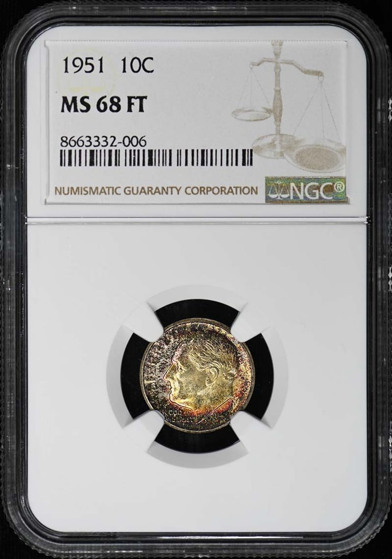 1951 Silver Roosevelt Dime 10C NGC MS68FT Philadelphia Uncirculated (1 of 4)