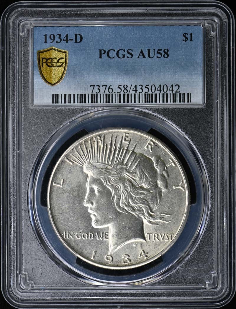 1934 Denver Peace Dollar Silver Coin PCGS AU58 Graded (1 of 2)