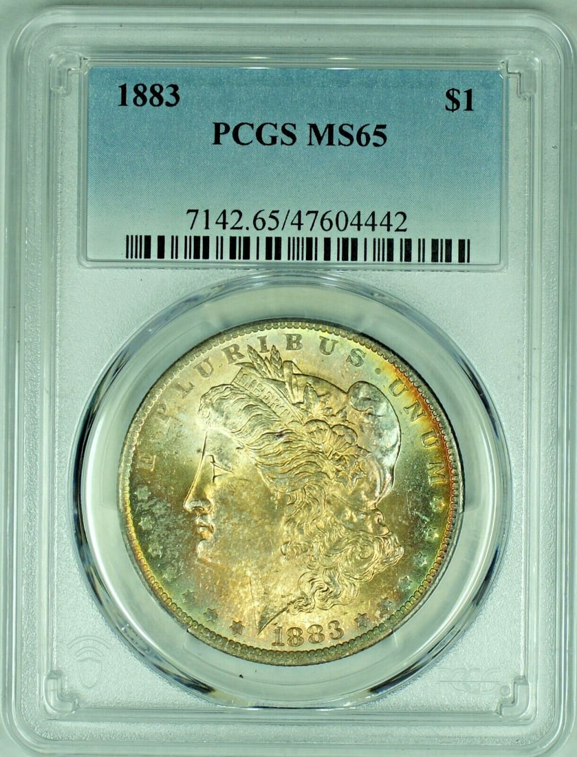 PCGS MS 65 1883 Morgan Dollar Silver Coin With Rainbow Toning (1 of 2)