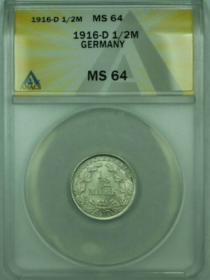 ANACS MS-64 1916-D Silver 1/2 Mark Coin Certified Uncirculated (1 of 2)