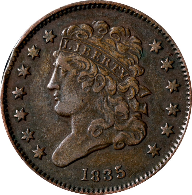 1835 Copper Half Cent Error Coin with Clipped Planchet (1 of 2)