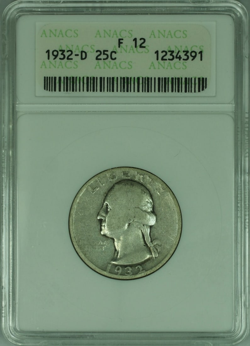 1932 Denver Mint Silver Washington Quarter ANACS F-12 Vintage Encapsulation (1 of 2)
