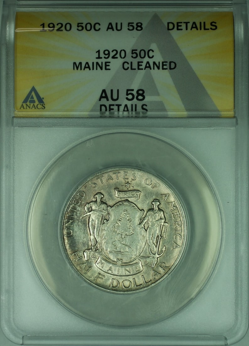 ANACS AU-58 1920 Maine Silver 50 Cent Commemorative Half Dollar Coin (1 of 2)