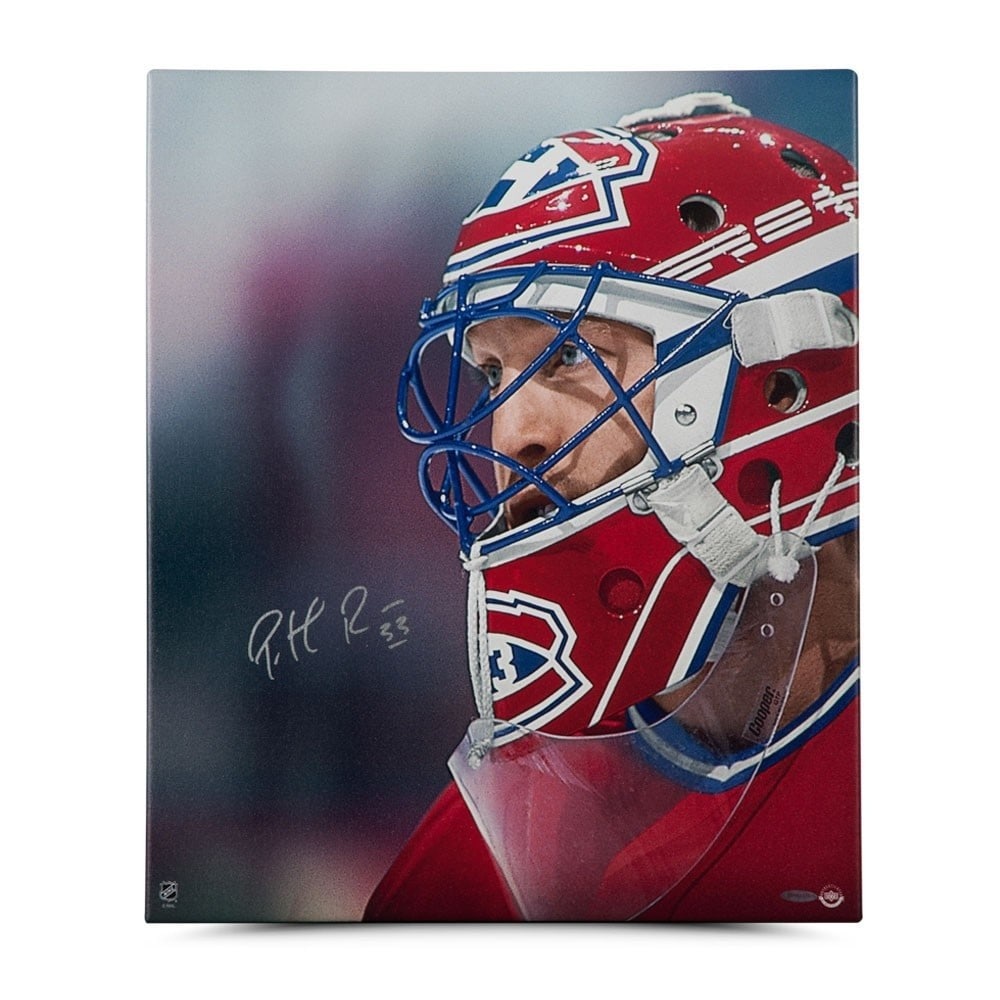 Patrick Roy Signed 20x24 Wrapped Canvas Montreal Canadiens: Patrick Roy Signed 20x24 Wrapped Canvas Montreal Canadiens Celebrate the legacy of hockey legend Patrick Roy with this autographed 20"x24" wrapped canvas featuring an up-close and personal image. This