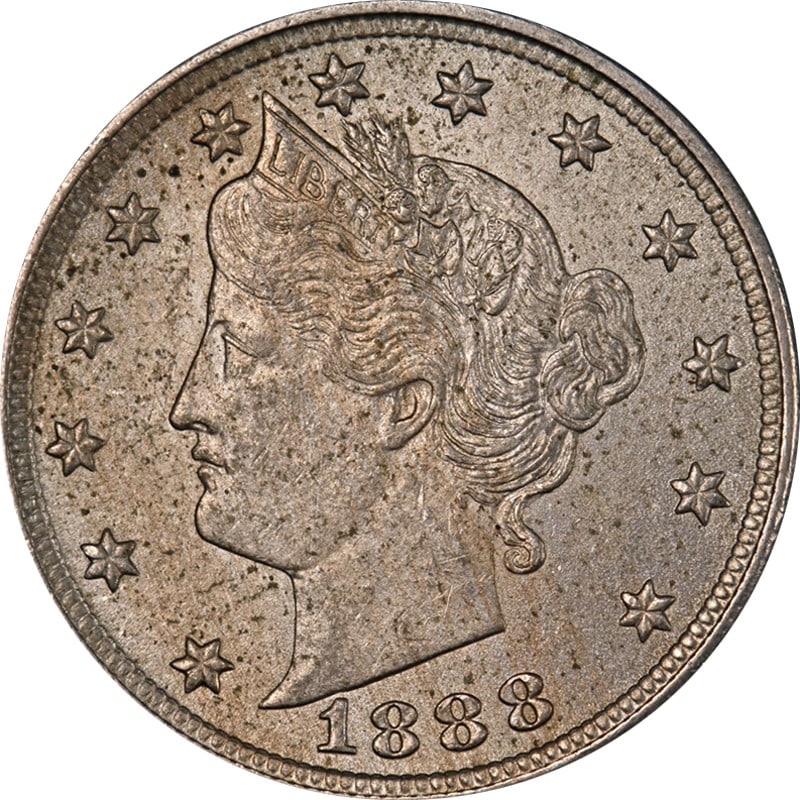 1888 Liberty V Nickel Uncirculated Choice BU Strong Strike: 1888 Liberty V Nickel Uncirculated Choice BU Strong Strike This stunning 1888 Liberty V Nickel showcases exceptional eye appeal with its beautiful luster and strong strike. The coin features attractiv