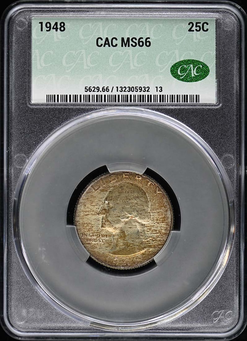 1948 Washington Quarter CACG MS66 Uncirculated Philadelphia Mint: 1948 Washington Quarter CACG MS66 Uncirculated Philadelphia Mint This 1948 Washington Quarter is certified by CACG with a remarkable grade of MS66, indicating its uncirculated condition. Minted in Phi