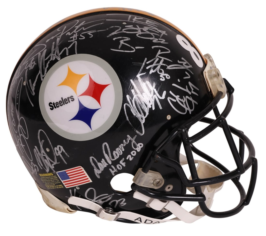 2005 Pittsburgh Steelers Super Bowl Helmet Signed 32 Players JSA COA: 2005 Pittsburgh Steelers Super Bowl Helmet Signed 32 Players JSA COA Celebrate the legacy of the Pittsburgh Steelers with this full-sized, game-used helmet signed by the legendary 2005 Super Bowl XL c