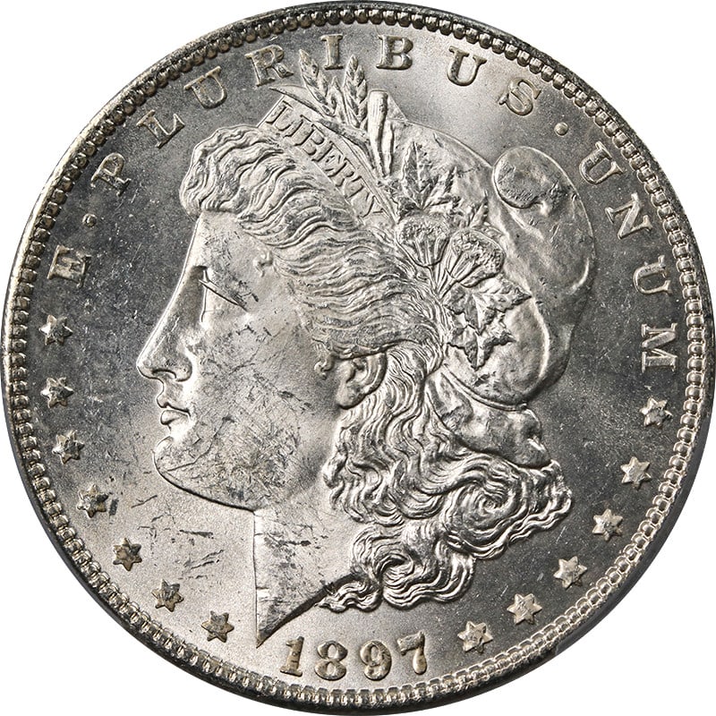 PCGS MS64 1897 Philadelphia Morgan Dollar VAM 6A Pitted Reverse Silver: PCGS MS64 1897 Philadelphia Morgan Dollar VAM 6A Pitted Reverse Silver This 1897-P Morgan Silver Dollar features the VAM 6A Pitted Reverse variety and is graded MS64 by PCGS. The coin displays excepti