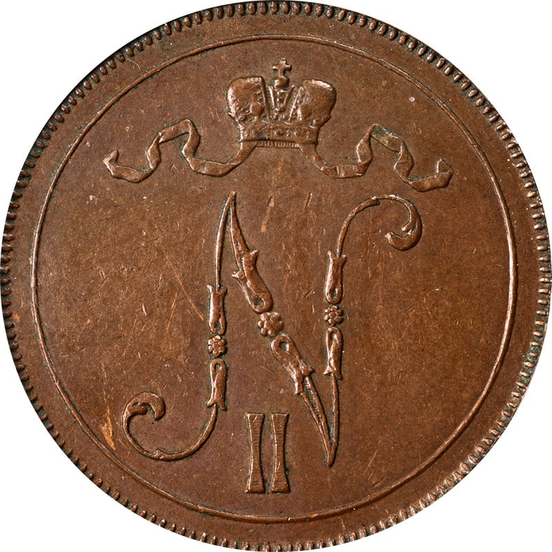 1913 Finland Ten Pennia Coin ICG AU58 Certified Copper: 1913 Finland Ten Pennia Coin ICG AU58 Certified Copper This listing features a 1913 Ten (10) Pennia coin from Finland, certified by ICG with an AU58 grade. This copper coin showcases a circulated cond